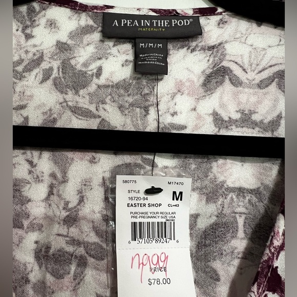 A Pea in the Pod Women’s maternity blouse, pink burgundy pattern Size Medium NWT - Picture 3 of 6